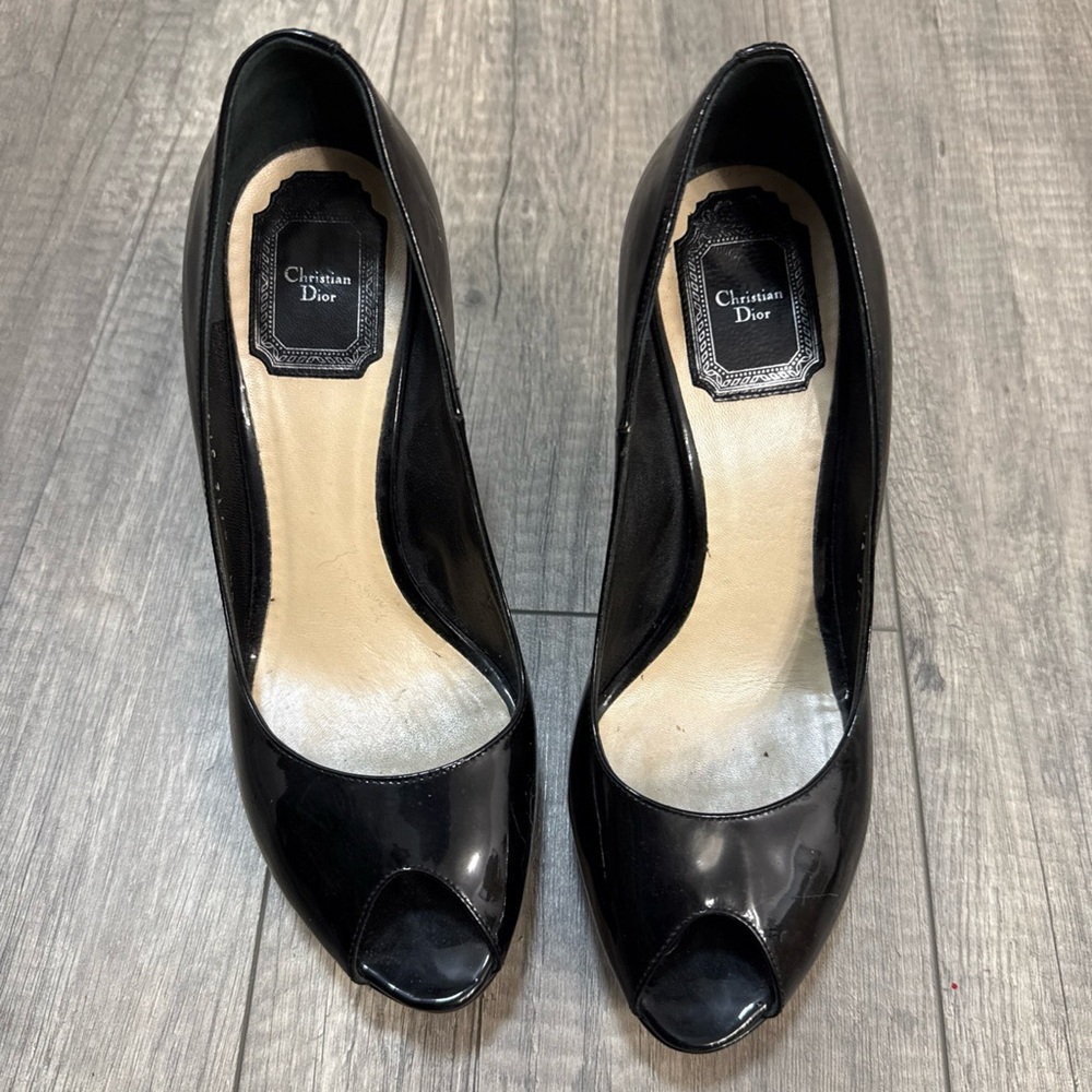 Dior Glossy Black Peep Toe Heels